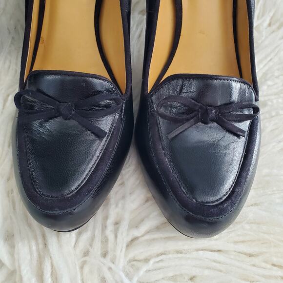 Nine West GHITA Black Leather Almond Toe Bow Detail Pumps Size 10M - Picture 4 of 13